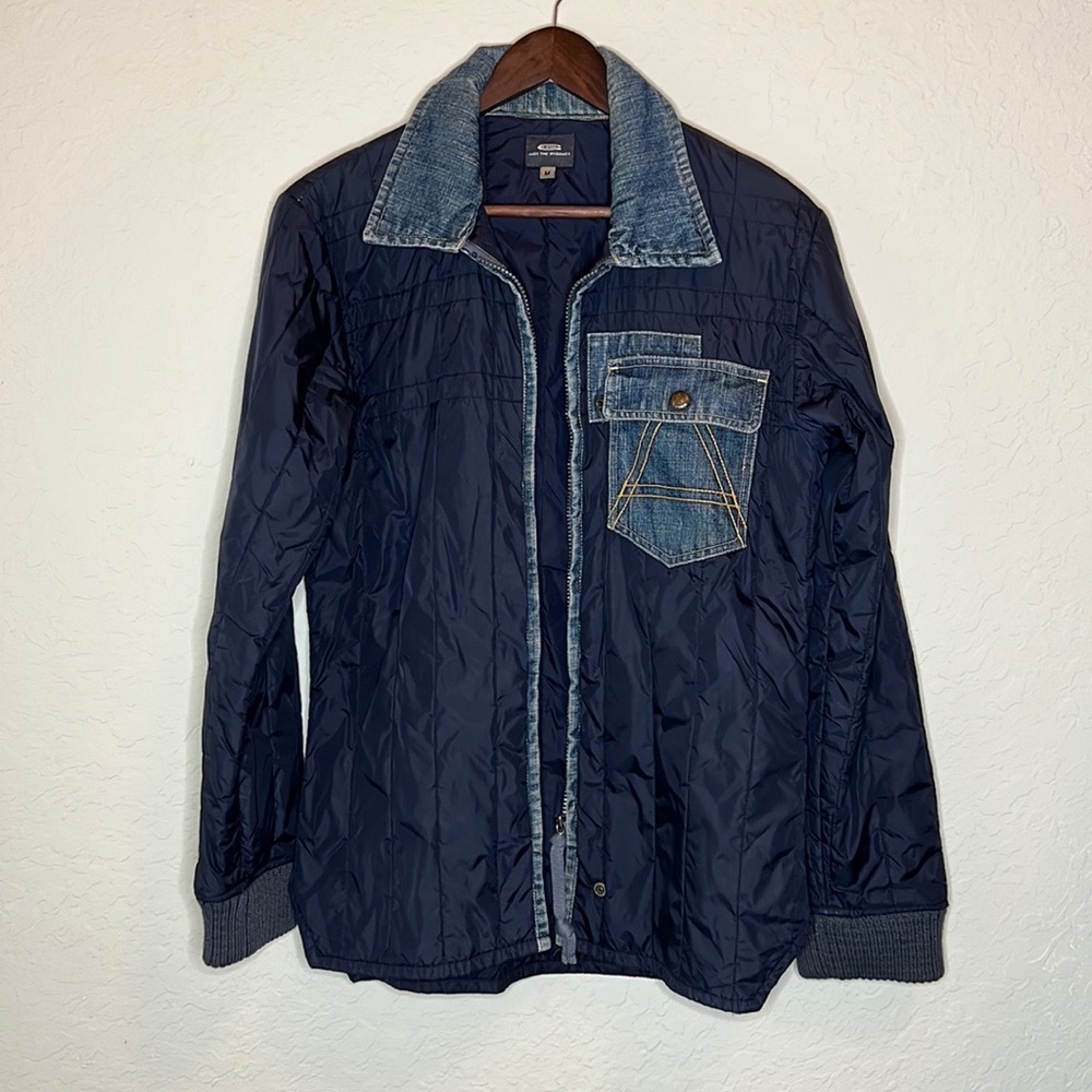 G-Star Navy Quilted Jacket with Denim Collar